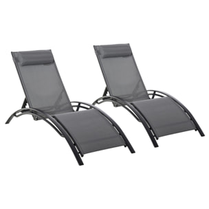 Juego de 2 Tumbonas de Jardín Relax con Marco de Aluminio Tumbonas Reclinables con Respaldo Ajustable en 5 Posiciones y Reposacabezas para Terraza Balcón 171x64x82 cm Gris