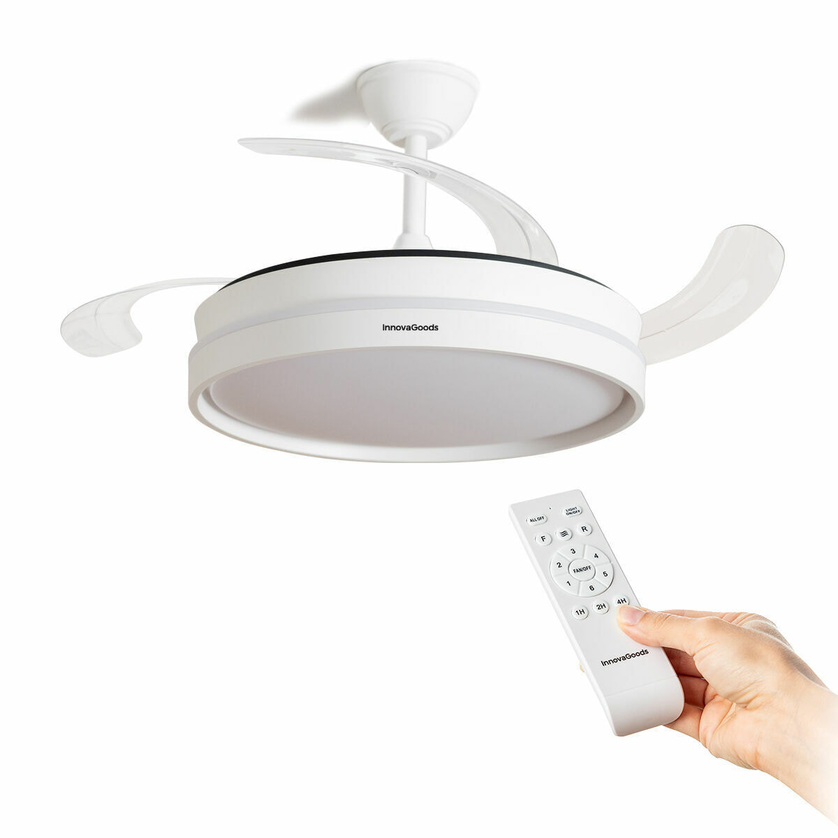 Ventilatore da Soffitto con Luce LED e 4 Pale Retrattili Keteez InnovaGoods Bianco 72 W Ø49-104 cm