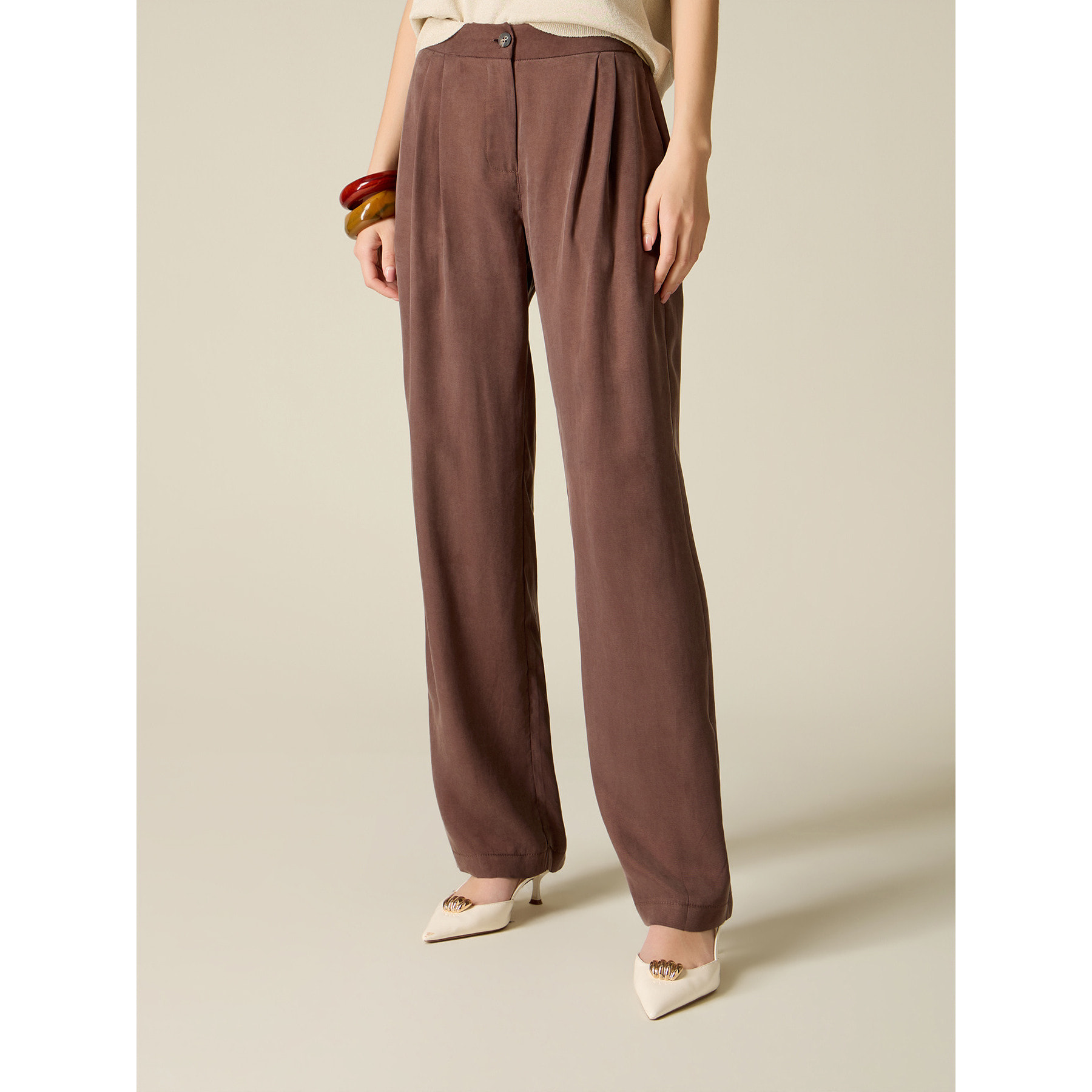 Oltre - Pantaloni palazzo in lyocell - Marrone