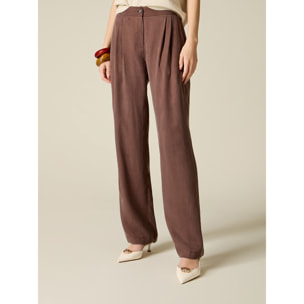 Oltre - Pantaloni palazzo in lyocell - Marrone