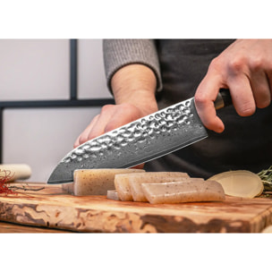 Coltello "Santoku" martellato | acciaio damasco | L: 18 cm