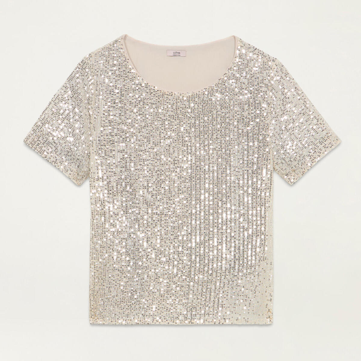 Oltre - Blusa maniche corte in paillettes - Argento