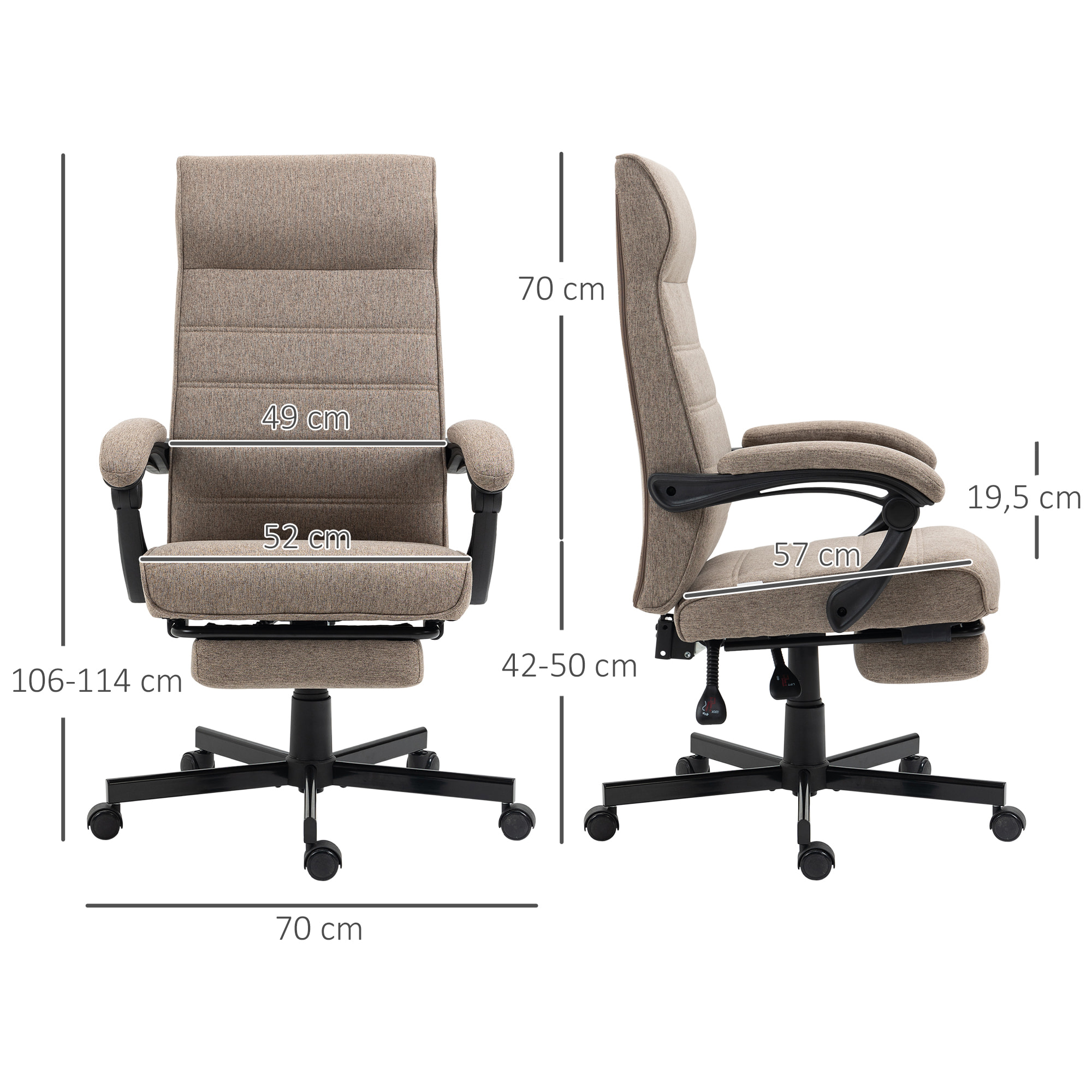 Silla de Oficina Reclinable con Altura Ajustable Reposapiés 68x67x106-114 cm