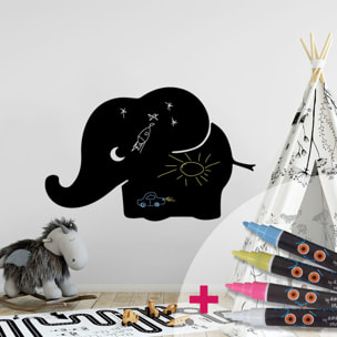 Sticker ardoise tableau noir - stickers muraux adhésif effaçable - BÉBÉ ÉLÉPHANT + 4 CRAIES LIQUIDES