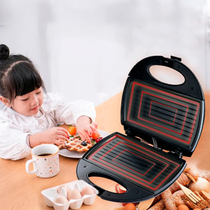 Sandwichera antiadherente con 750W de potencia y luz indicadora.
