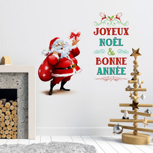 Sticker Noël père noël joyeux noël et bonne année - Autocollants stickers adhésifs noël - décoration fêtes