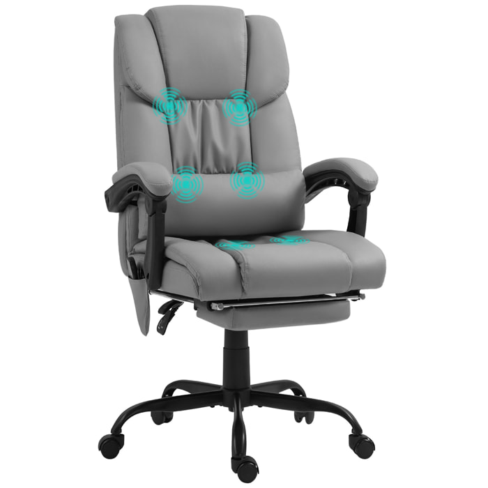 Silla de Oficina con Masaje Vibratorio de 6 Puntos Silla de Escritorio Giratoria con Respaldo Alto Reclinable Altura Ajustable Reposapiés y Mando a Distancia Gris