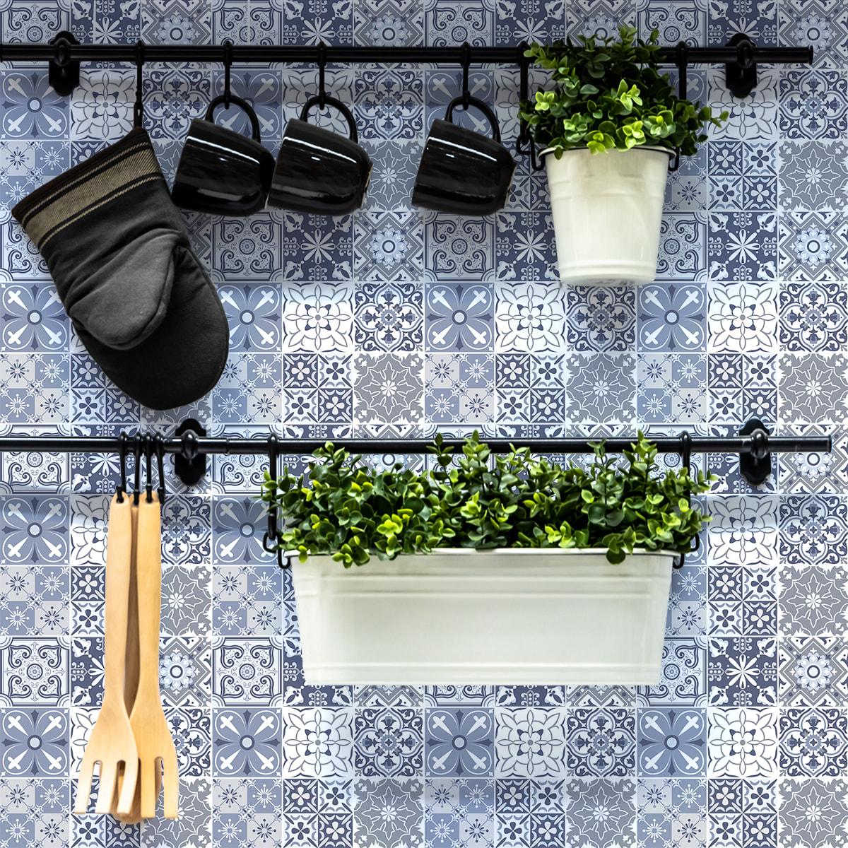 Stickers muraux - Sticker Mural Carrelage adhésif Cuisine Salle de Bain - 9 STICKERS CARREAUX DE CIMENT AZULEJOS LIPINO