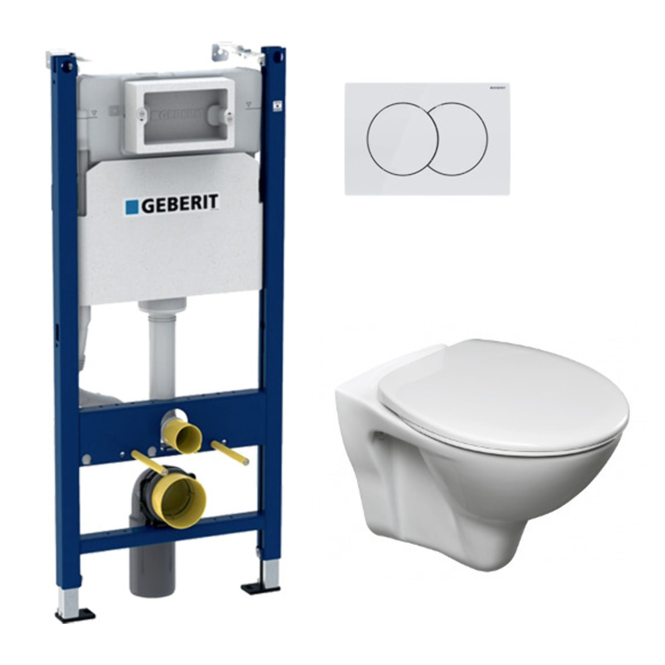 Pack WC Bati-support Geberit Duofix + WC Cersanit S-line Pro + Abattant + Plaque blanche (S-LineProGeb3)