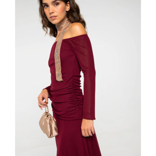 Vestido midi de punto palabra de honor