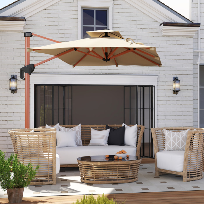 Sombrilla de Jardín 300x198x252 cm Parasol Excéntrico de Aluminio con Manivela Inclinación Ajustable Doble Techo y Base Cruzada Giratoria 360° Sombrilla para Terraza Exterior Patio Caqui