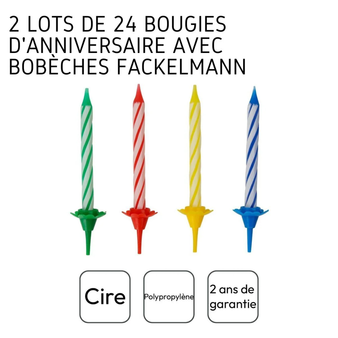 2 Lots de chacun 24 bougies d'anniversaire et 12 bobèches Fackelmann Rio Party