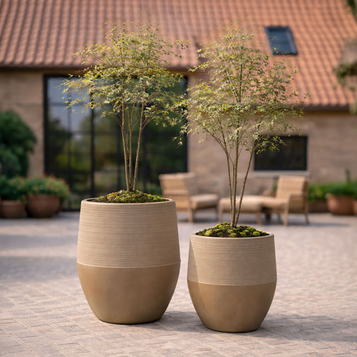 Set de 2 pots ronds bas en fibre d'argile marron 35/49cm COMPORTA