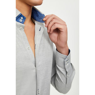 Camicia Uomo 2bottoni Button Down Doppio Collo Slim Flanella Unita Grigio