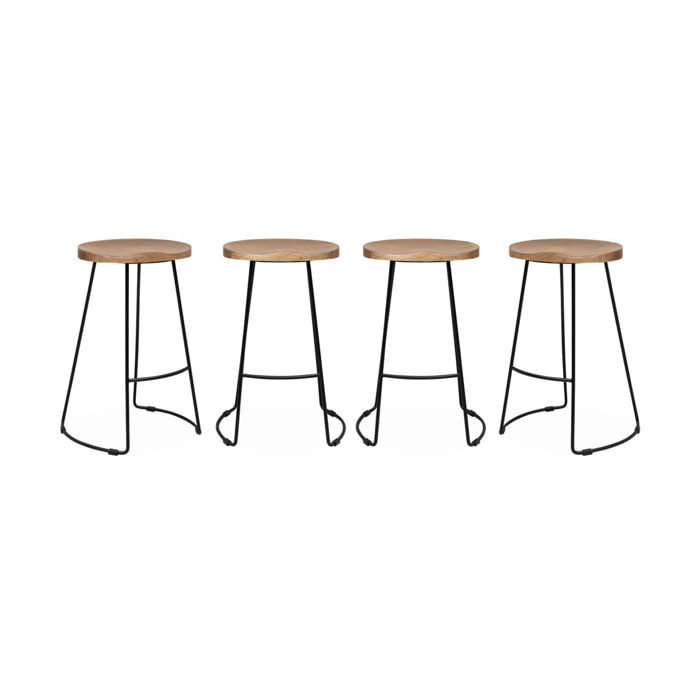 Tabouret de bar bois de manguier et acier 65cm avec repose pieds (lot de 4) JAYA