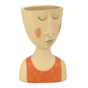 Portavaso in resina viso corallo e crema cm15x10h27