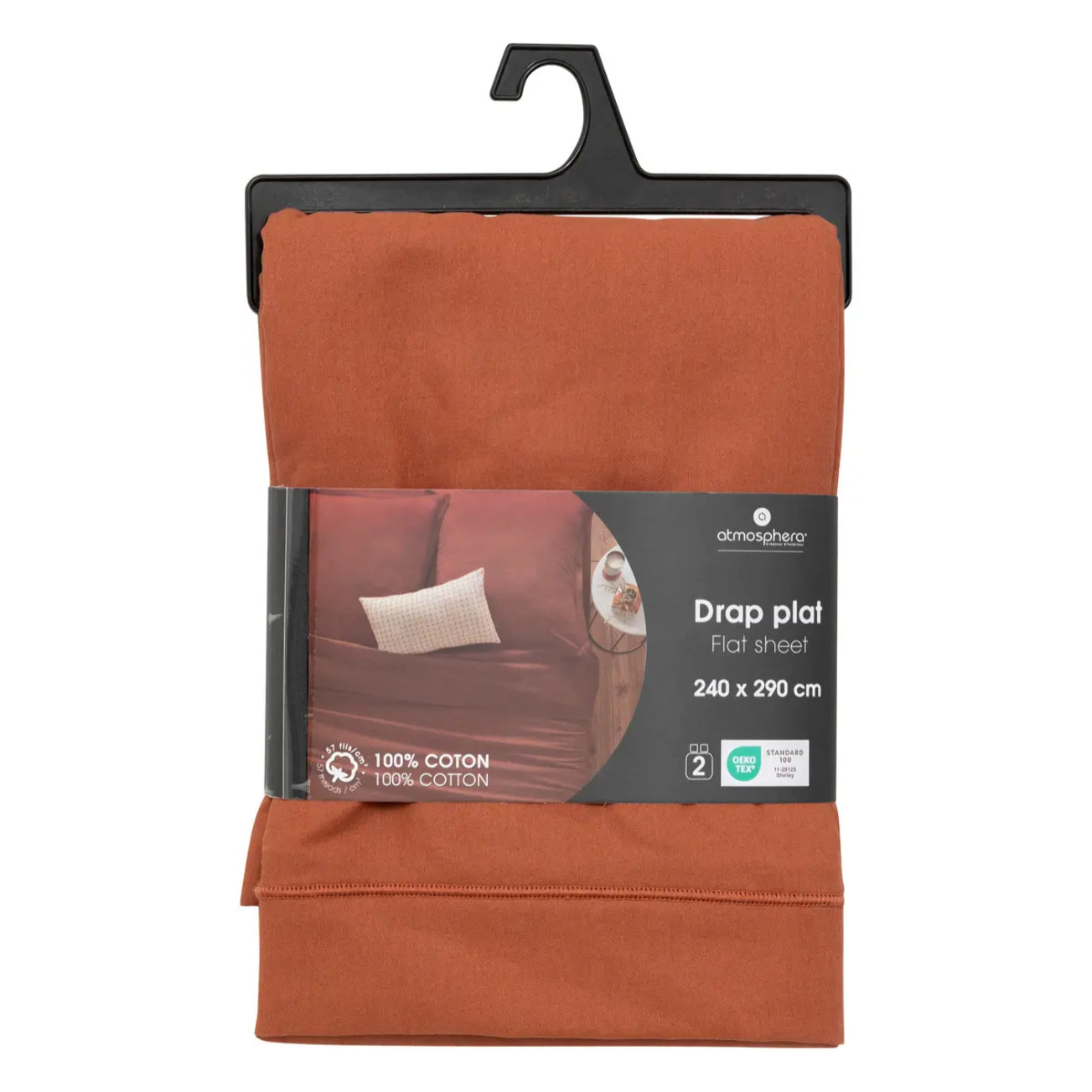 Drap plat "Carina" en coton 240x290cm rose terracotta