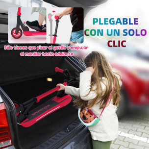 Patinete Eléctrico Plegable MAX 10 KM/H Patín Eléctrico de +6 Años Motor 120 W Autonomía 6 KM Ruedas de 5" - 5,5" Freno Posterior Altura Ajustable Luces LED y Marco de Aluminio Rojo