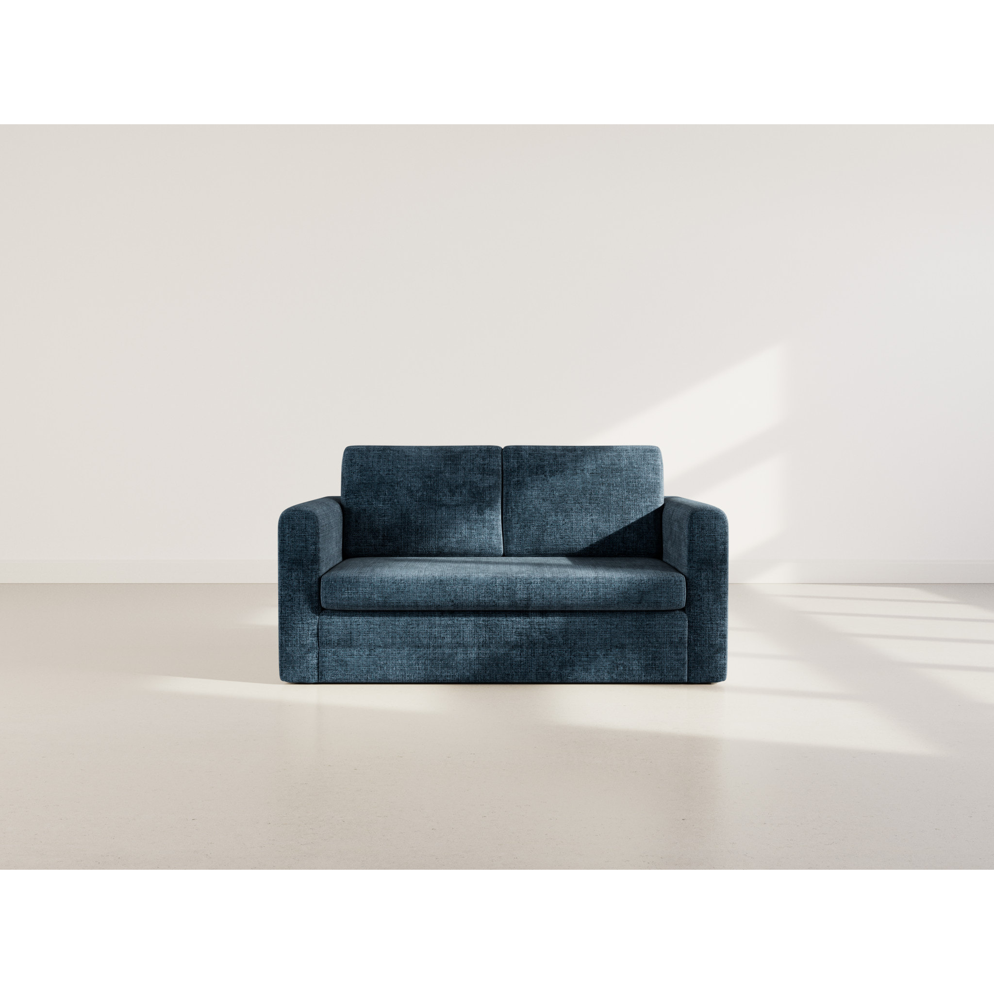 Marilia - Canapé 2 places convertible déplimousse en velours texturé - Bleu