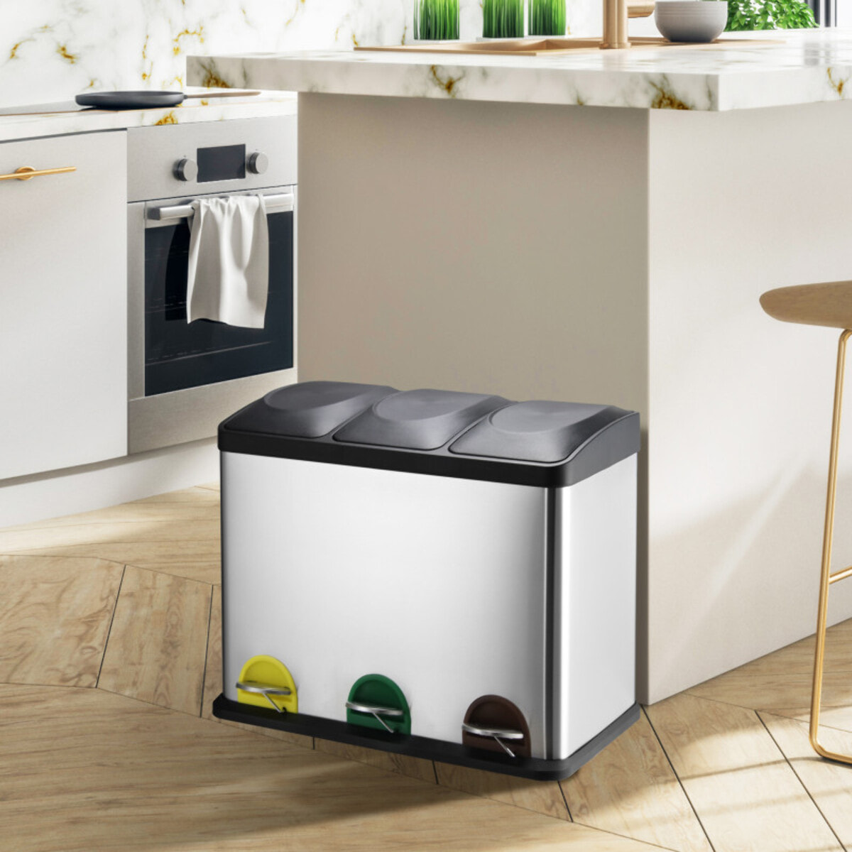 Poubelle à  pédale Tri sélectif Inox 3x20L MSV