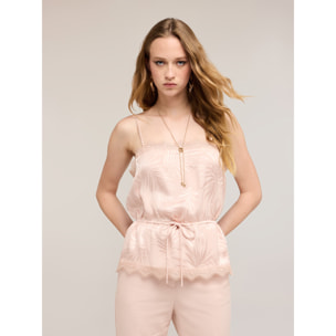 Motivi - Top de raso jacquard con encaje - Rosa