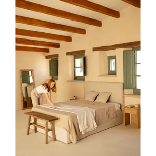 Lit coffre déhoussable en lin beige pour les sommiers en différentes tailles