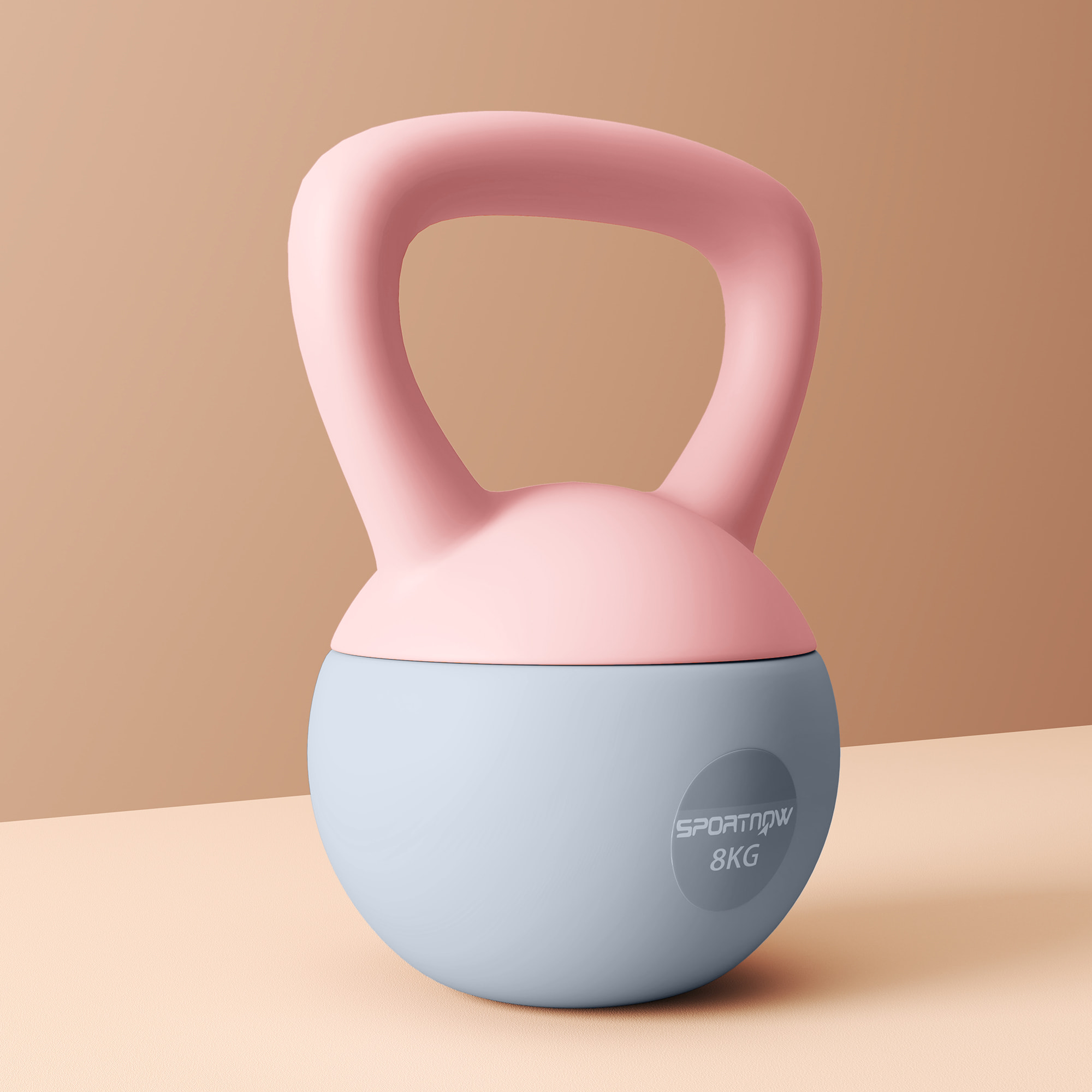 Pesa Rusa 8 kg, Soft Kettlebell Relleno de Arena Metálica y Mango Antideslizante, para Entrenamiento Culturismo en Casa, Gimnasio, Rosa Palo y Gris