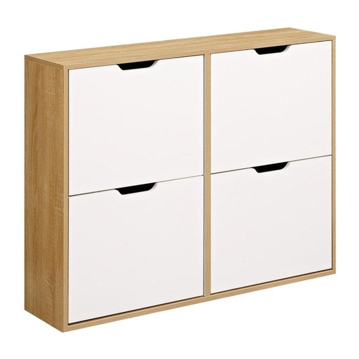 Scarpiera 4 vani bianca e rovere in pannello truciolare - Sky