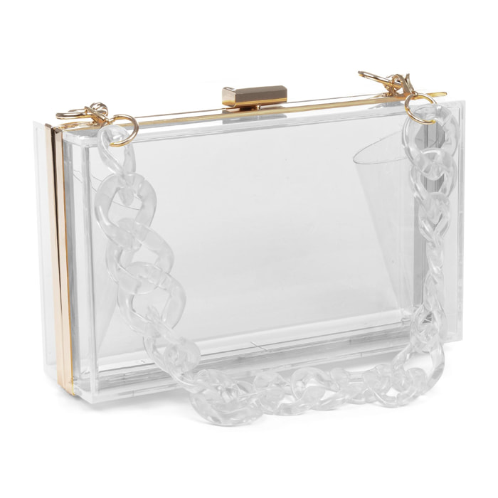 Zavattarello bolso clutch de mano, de metacrilato transparente.