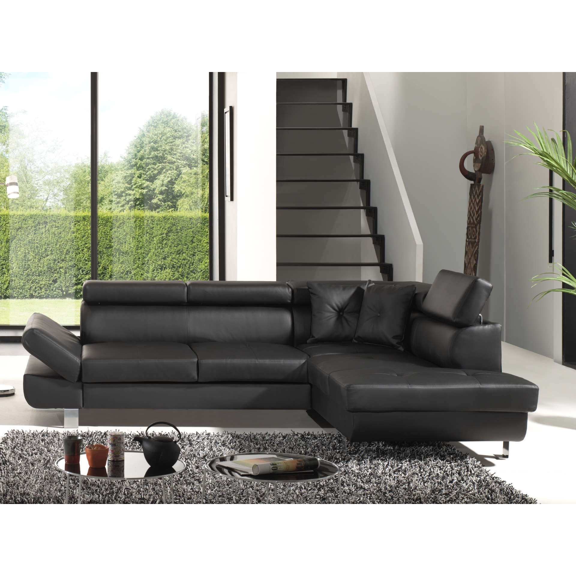 Lisbona - Canapé d'angle convertible - en PU - avec têtières réglables - Droit - Noir