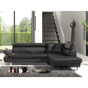 Lisbona - Canapé d'angle convertible - en PU - avec têtières réglables - Droit - Noir