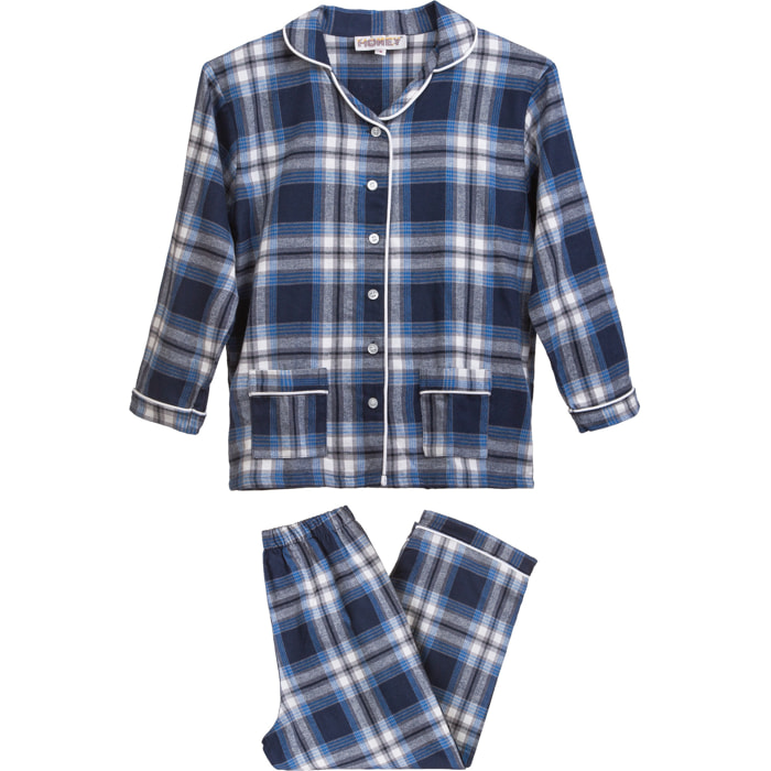 PIGIAMA HONEY in flanella quadro bianco e blu