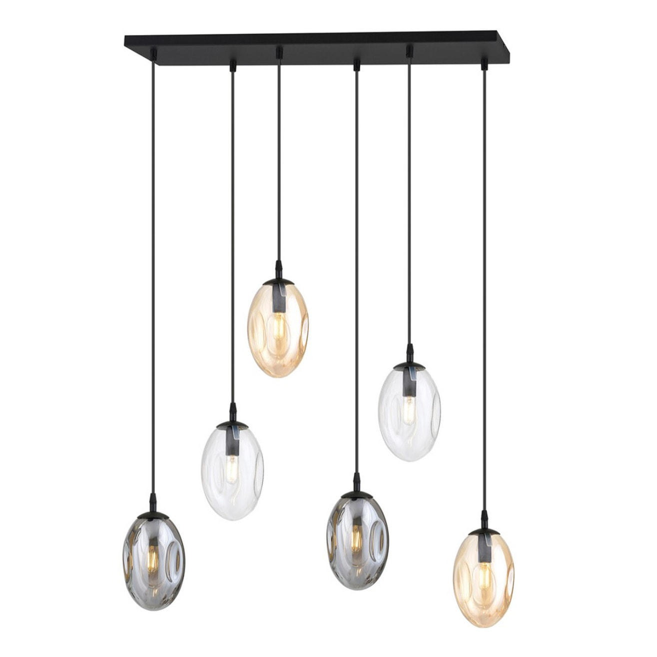 Lampada a sospensione Astral con sei luci in vetro e acciaio