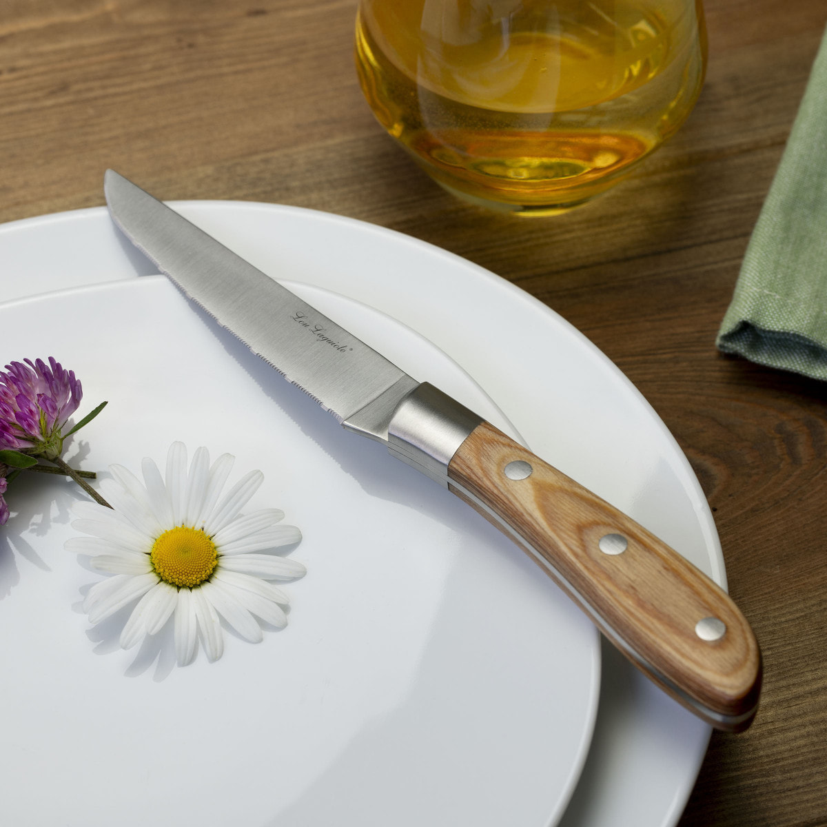 Elias - Juego de 6 cuchillos para bistec con mango de madera de pakka