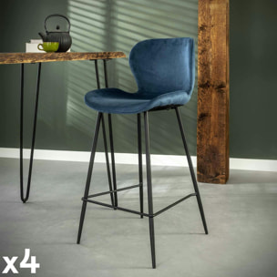 Chaise de bar velours bleu MELBOURNE (lot de 4)