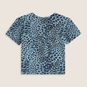 T-shirt slim fit cropped con stampa animalier