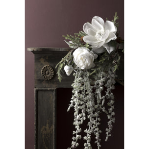 Peonia Con 2 Fiori E Neve. Altezza 71 Cm - Pezzi 4 - 16X71X15cm - Colore: Bianco - Bianchi Dino - Articoli Natalizi