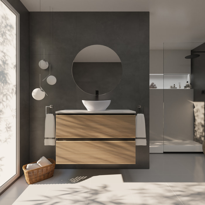 CONJUNTO DE BAÑO YINU | 100 CM NEGRO - SOLOMON | DOS CAJONES | LAVABO SOBRE ENCIMERA | NO INCLUYE ESPEJO | ALDAY