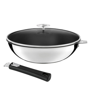 Malice - Wok 28 cm avec revêtement céramique, couvercle et poignée noire
