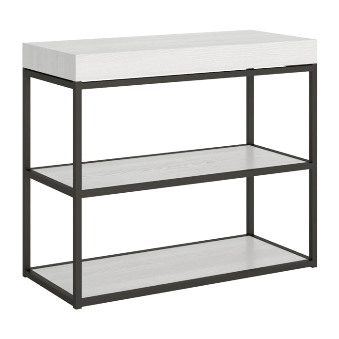 Console extensible 90x40/196 cm Plano Small Frêne Blanc cadre Anthracite