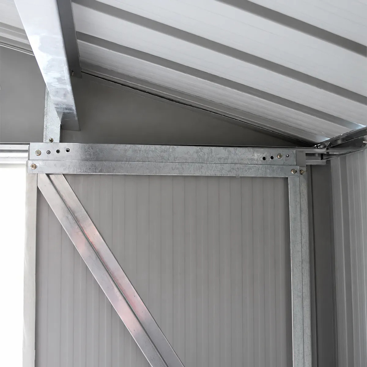 Abri de jardin métal gris/vert 10,91 m² + kit d'ancrage