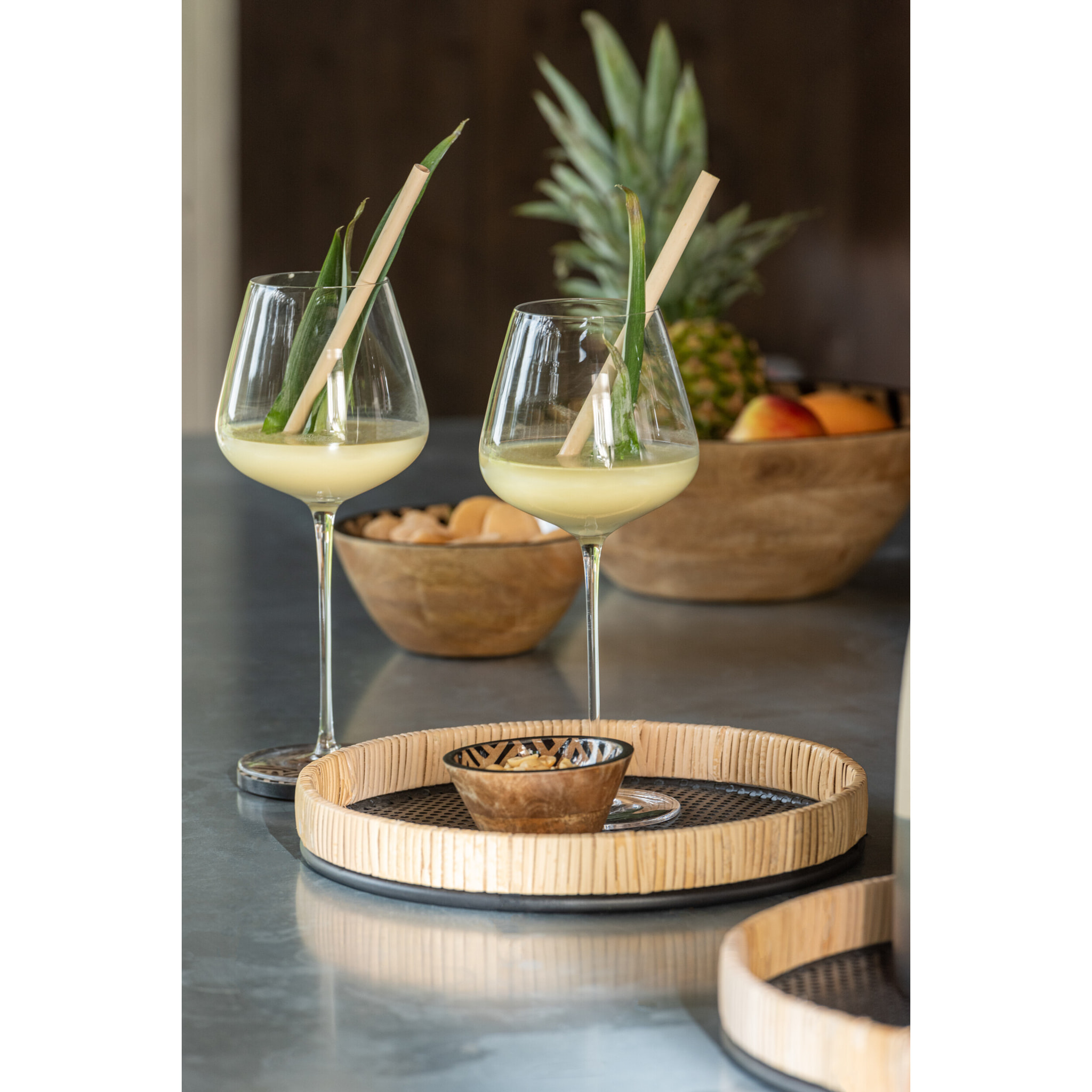J-Line plateau rotin - métal - naturel et noir - 3 pcs
