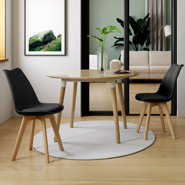 Chaises Nordia noire pieds bois - lot de 2