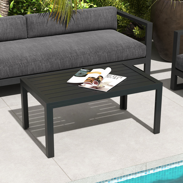 Mesa de Centro de Jardín Rectangular, Mesa Auxiliar con Estructura de Acero Galvanizado y Superficie de Tablillas, Mesita de Café para Patio, Balcón, Terraza o Porche, Negro