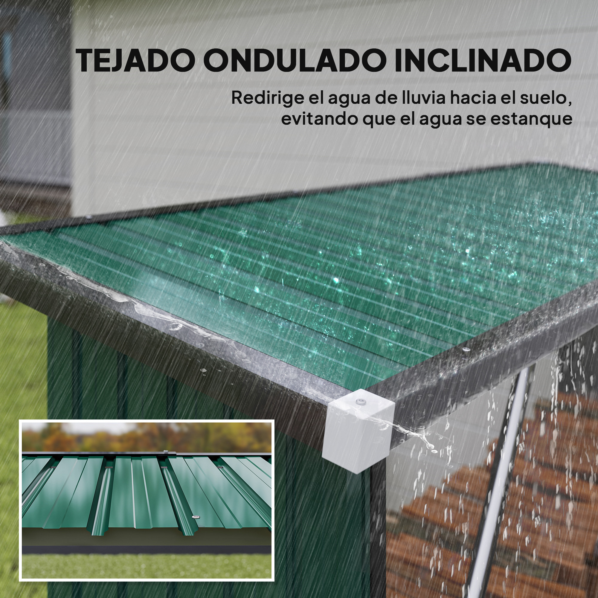 Casetilla para Leña de Acero Galvanizado, Cobertizo Leñero Exterior de Almacenamiento de Troncos, con Base Elevada y Techo Inclinado, 213x66,5x150 cm, Verde