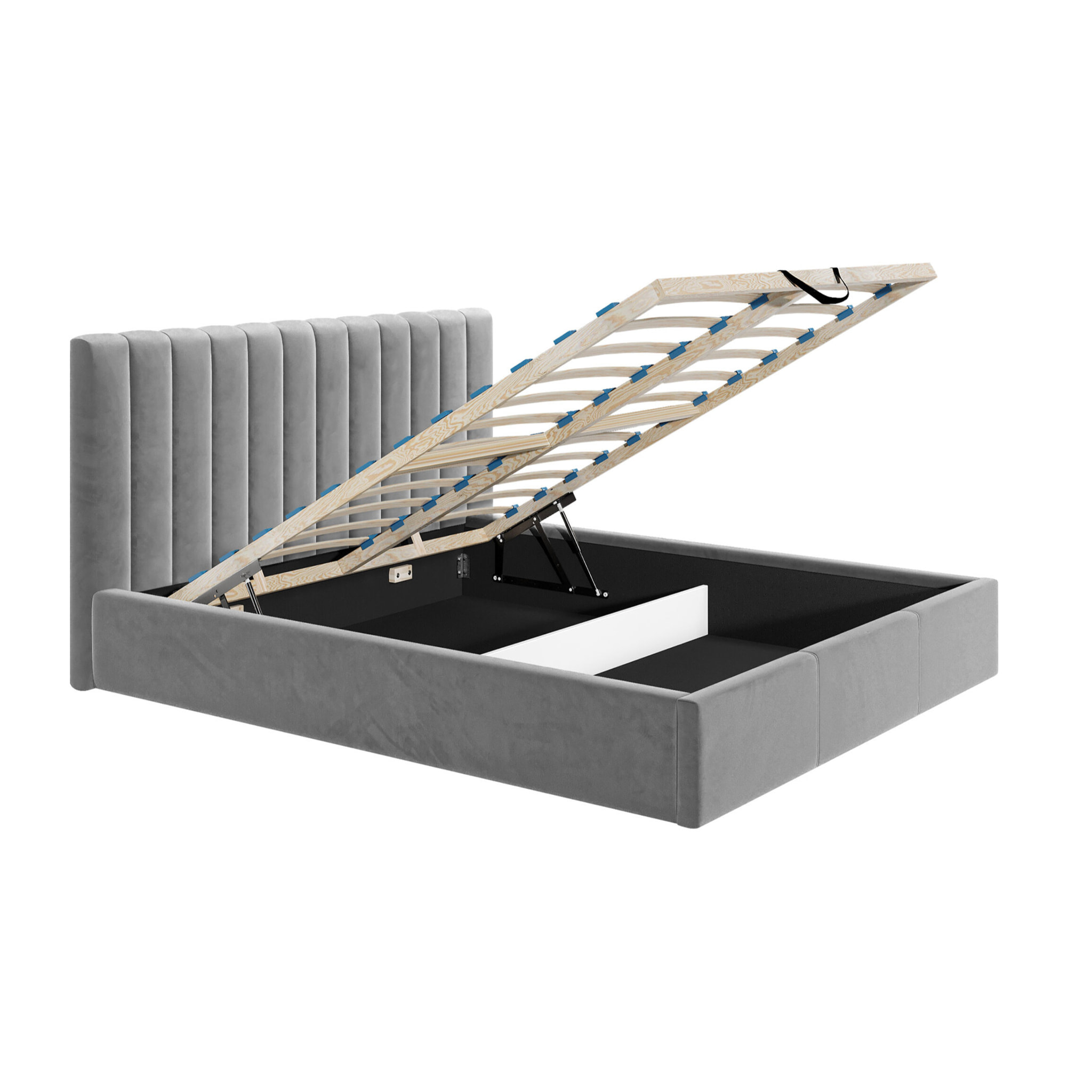 Rosario - lit coffre - 140x200 - sommier inclus - en velours - Gris