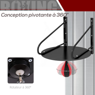 Punching ball poire de vitesse boxe avec support plateau tournant + pompe MDF acier revêtement synthétique rouge noir