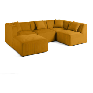 Nova - canapé modulable d'angle droit - 5 places - avec pouf d'appoint - en velours - Jaune