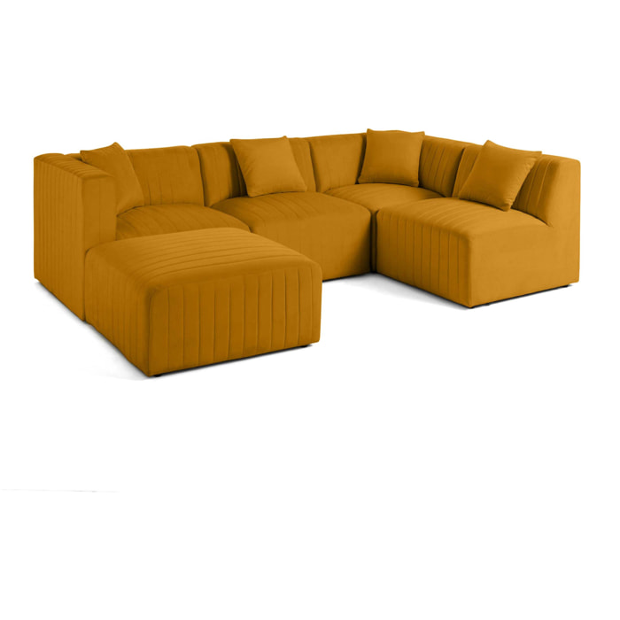 Nova - canapé modulable d'angle droit - 5 places - avec pouf d'appoint - en velours - Jaune