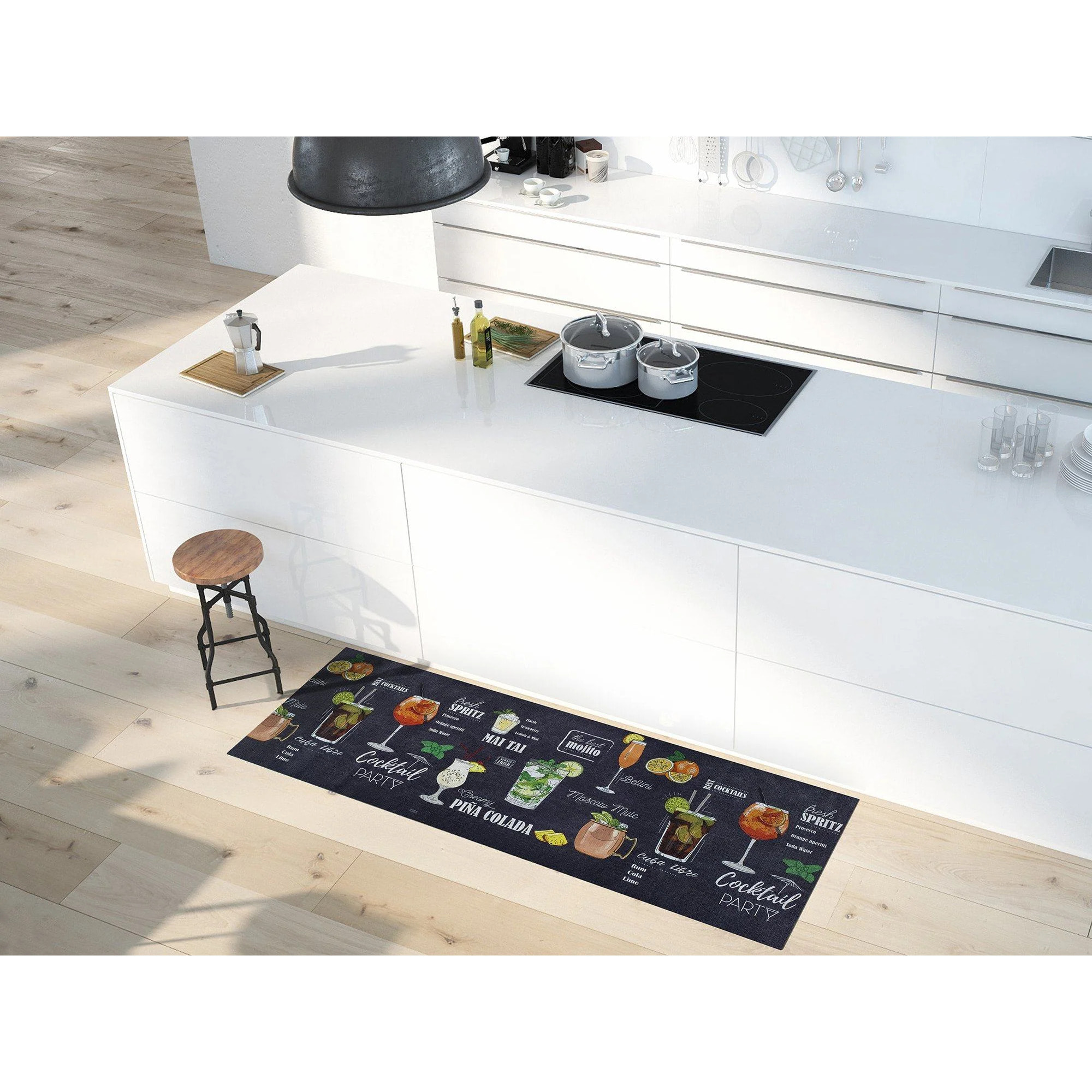 RICCI Alfombra vinílica de cocina diseños de cócteles en negro, varias medidas disponibles.